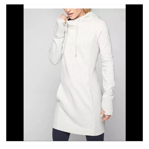 Athleta Sweatshirt Hooded Dress Kangaroo Pocket Tunic Light Grey GUC XS - Picture 1 of 6